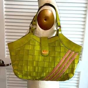 Adidas Originals. Trefoil Chartreuse Suede & Pink Bag. No wear, needs cleaning!